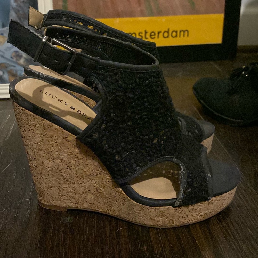 Lucky Brand Black Wedge Sandals